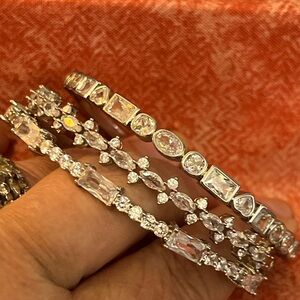 Elegant Silver Bangle Bracelet Set - AAA CZs Brilliant!